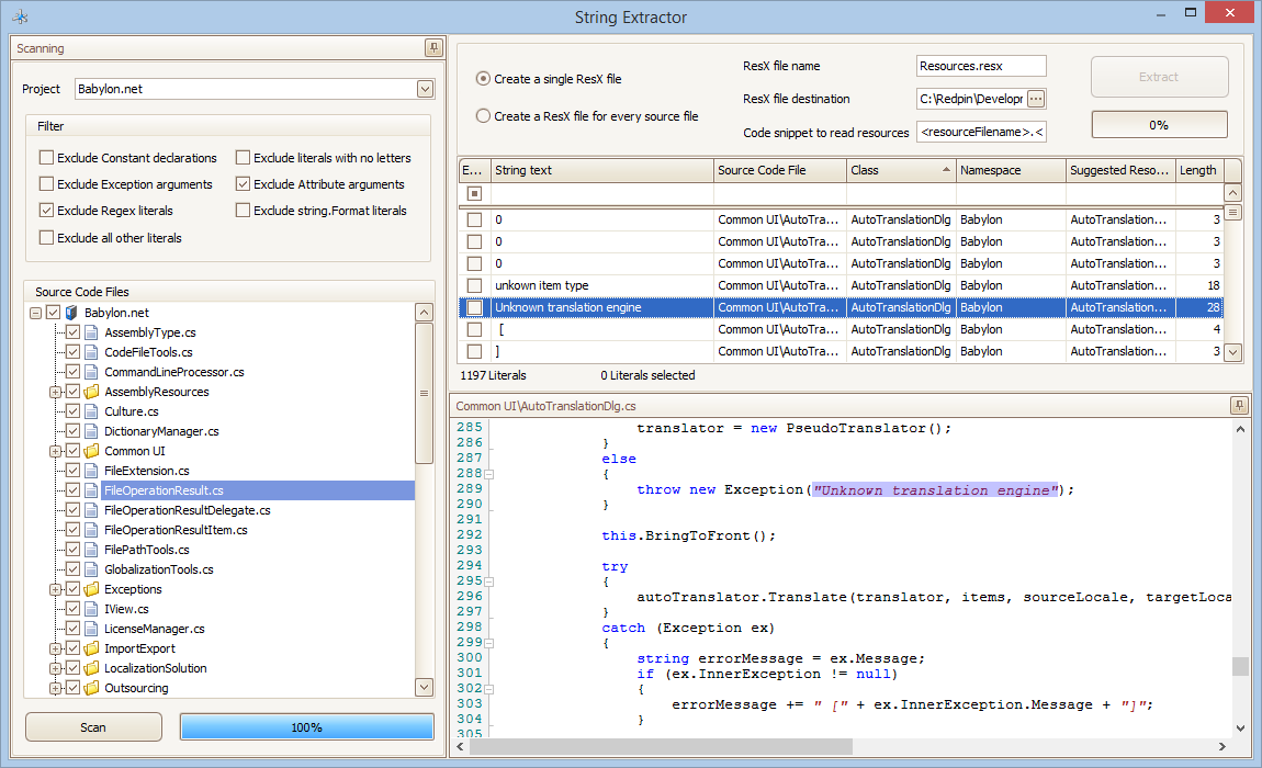 Automatic string extraction