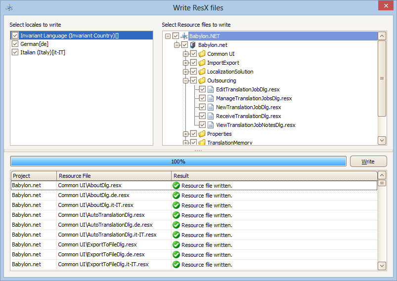 Write resx files